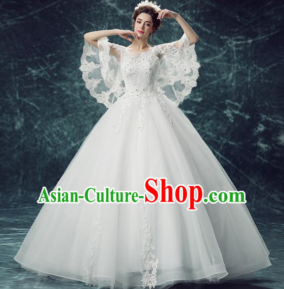 Top Grade Handmade Fancy Wedding Dress Princess White Wedding Gown for Women