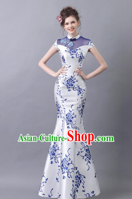 Chinese Traditional Cheongsam Costume Compere Full Dress for Women