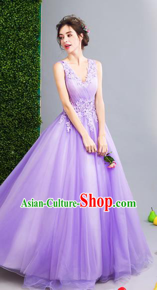 Top Grade Handmade Compere Costume Catwalks Purple Veil Formal Dress for Women