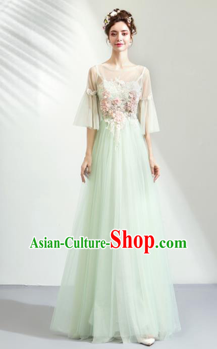 Top Grade Handmade Catwalks Costumes Compere Green Veil Full Dress for Women