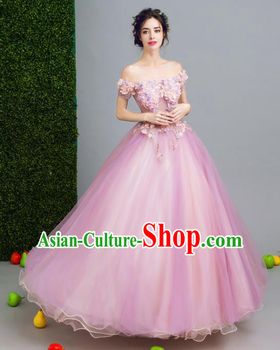 Top Grade Handmade Compere Costume Catwalks Pink Veil Formal Dress for Women