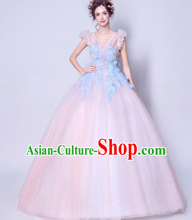 Top Grade Handmade Fancy Pink Wedding Dress Princess Wedding Gown for Women