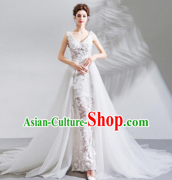 Top Grade Princess Fancy Mullet Wedding Dress Handmade White Lace Wedding Gown for Women