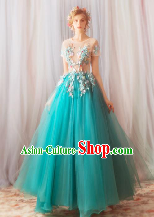 Top Grade Handmade Compere Costume Catwalks Green Veil Formal Dress for Women