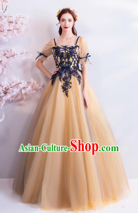 Top Grade Handmade Compere Costume Catwalks Yellow Veil Formal Dress for Women