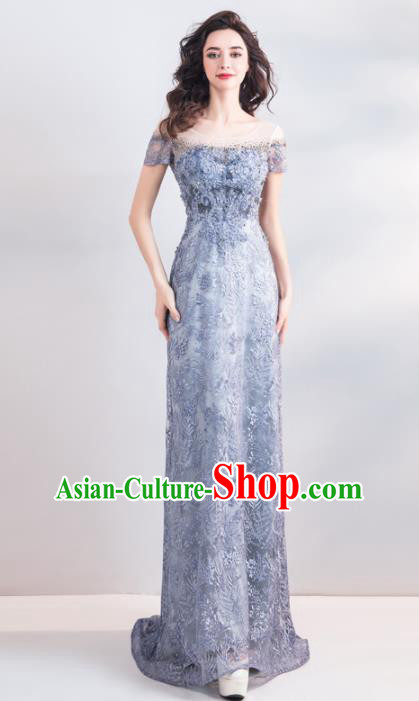 Top Grade Compere Embroidered Costume Handmade Catwalks Bride Fishtail Formal Dress for Women