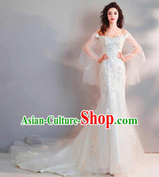 Handmade Top Grade Princess Embroidered Mermaid Wedding Dress Fancy Wedding Gown for Women