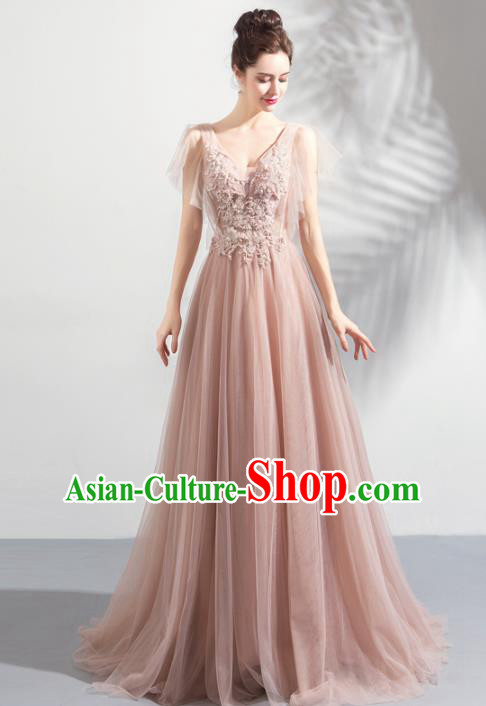 Top Grade Compere Embroidered Costume Handmade Catwalks Bride Formal Dress for Women