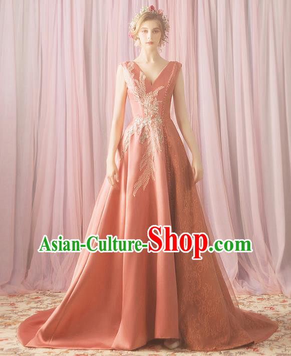 Top Grade Compere Pink Formal Dress Handmade Catwalks Bride Costume for Women