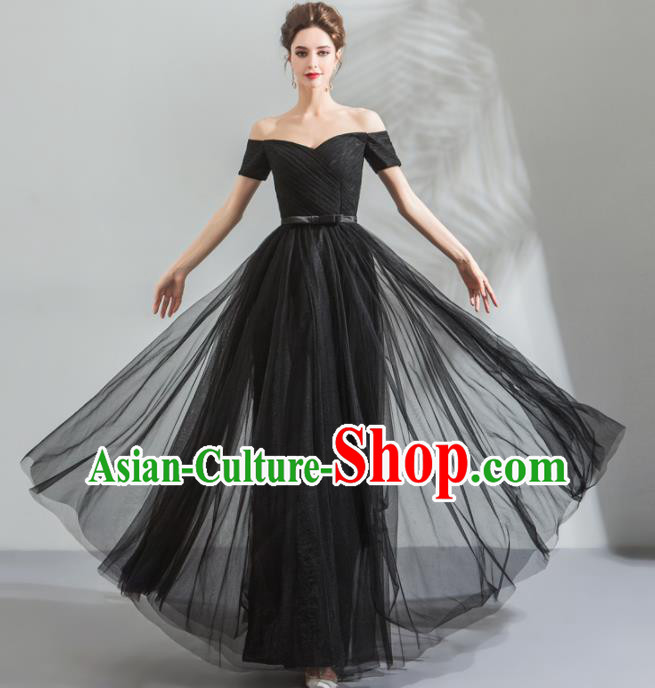 Top Grade Compere Black Formal Dress Handmade Catwalks Bride Costume for Women