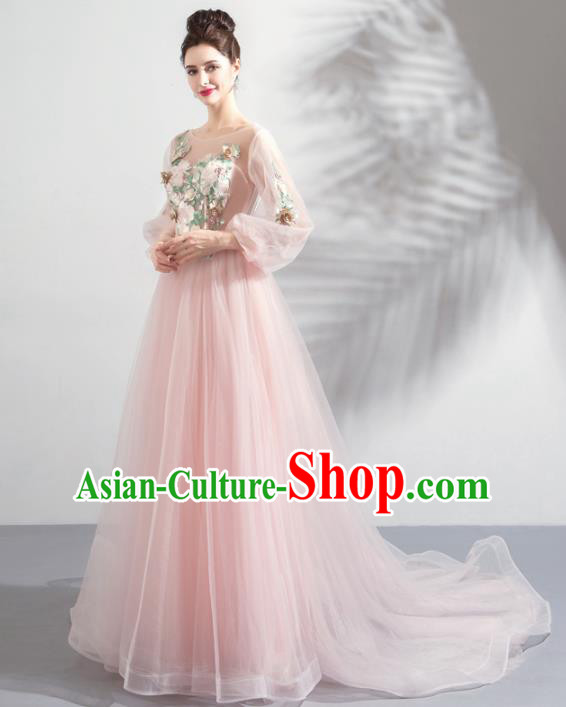 Top Grade Compere Pink Formal Dress Handmade Catwalks Flower Fairy Bride Costume for Women