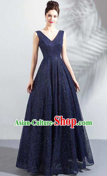 Top Grade Compere Royalblue Formal Dress Handmade Catwalks Flower Fairy Bride Costume for Women