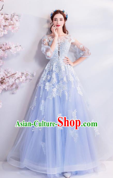 Handmade Top Grade Princess Wedding Dress Fancy Blue Lace Wedding Gown for Women