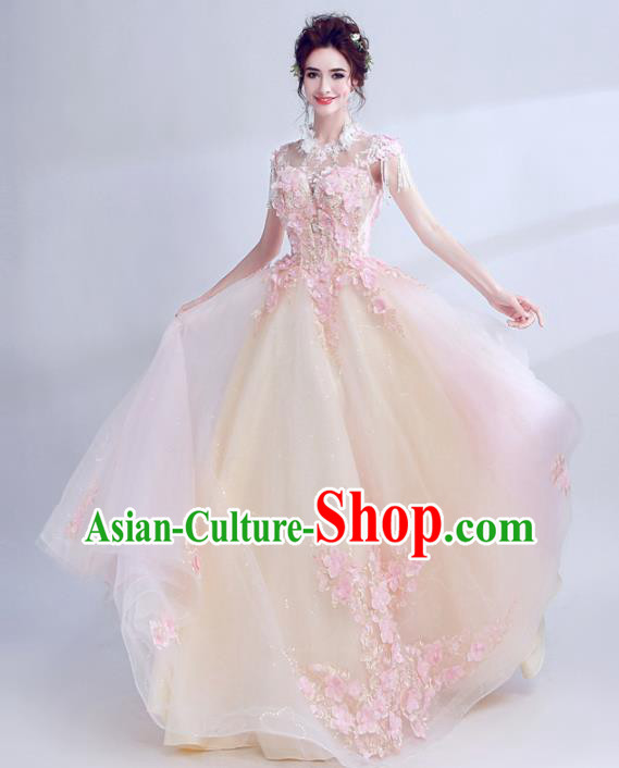 Handmade Top Grade Princess Champagne Wedding Dress Fancy Wedding Gown for Women