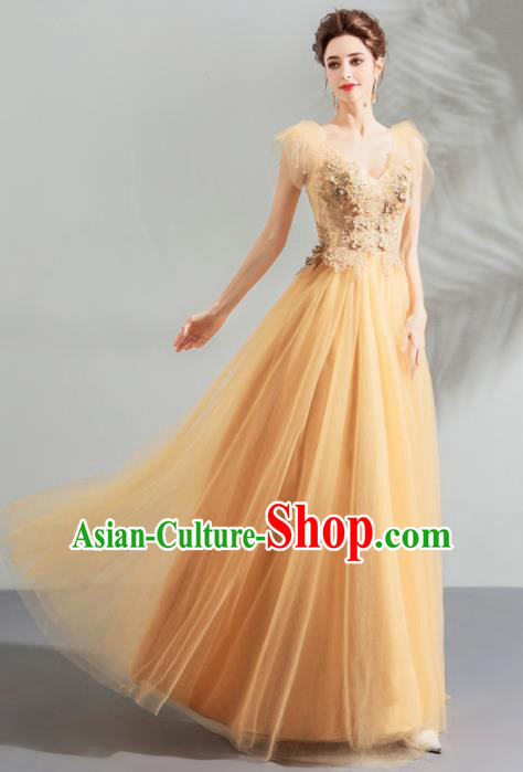 Top Grade Compere Costume Handmade Catwalks Bride Yellow Veil Formal Dress for Women