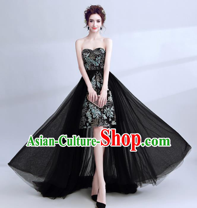 Top Grade Handmade Compere Costume Catwalks Black Veil Formal Dress for Women