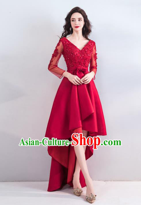 Top Grade Princess Wedding Dress Handmade Fancy Red Beads Wedding Gown for Women