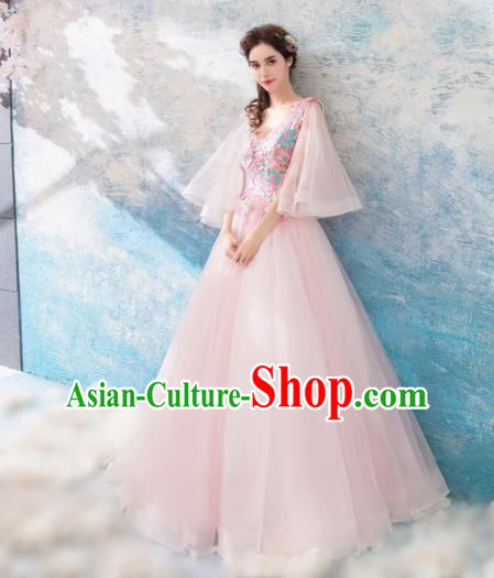 Handmade Princess Pink Veil Wedding Dress Fancy Embroidered Wedding Gown for Women