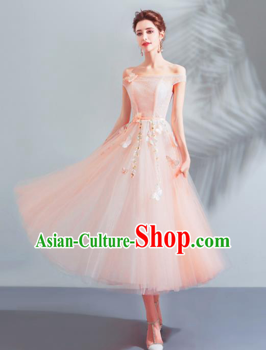 Top Grade Compere Costume Handmade Catwalks Pink Veil Formal Dress for Women
