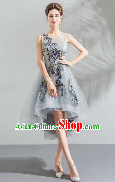 Top Grade Compere Grey Veil Costume Handmade Catwalks Formal Dress for Women