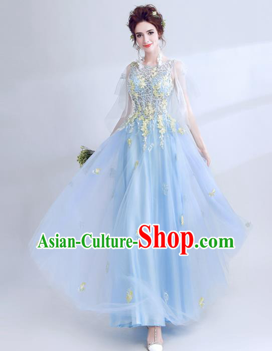 Top Grade Compere Blue Veil Formal Dress Handmade Catwalks Angel Full Dress for Women