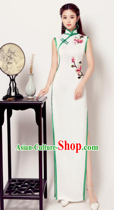Chinese Traditional Chorus Embroidered Cheongsam Wedding Bride Costume Compere Full Dress for Women