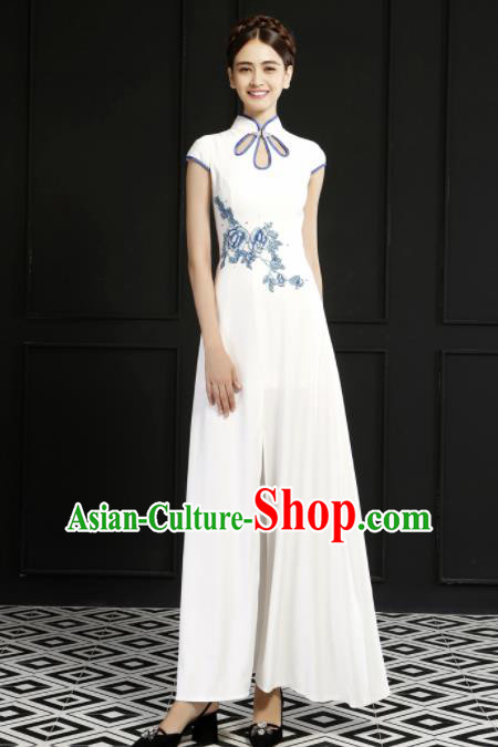 Chinese Traditional Chorus Cheongsam Wedding Bride Costume Compere Full Dress for Women