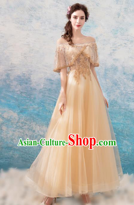 Top Grade Compere Champagne Formal Dress Handmade Catwalks Angel Full Dress for Women