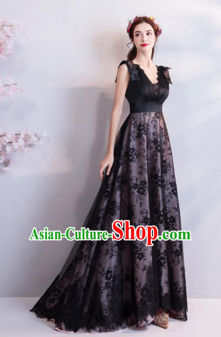 Top Grade Compere Black Veil Formal Dress Handmade Catwalks Angel Full Dress for Women