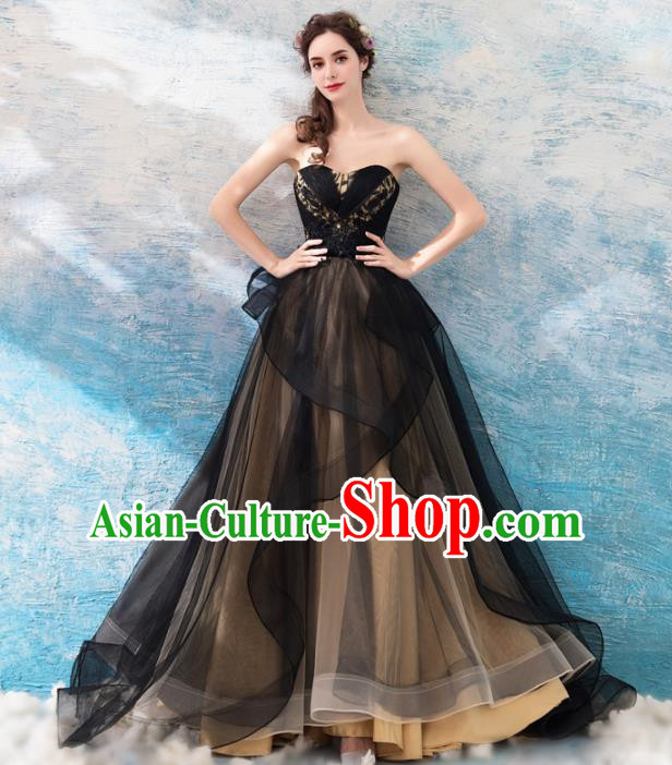 Top Grade Compere Formal Dress Handmade Catwalks Angel Black Veil Full Dress for Women