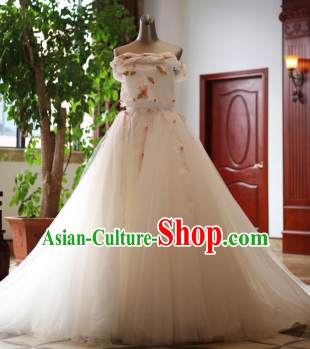 Handmade Princess Lace Flowers Wedding Dress Top Grade Fancy Wedding Gown for Women