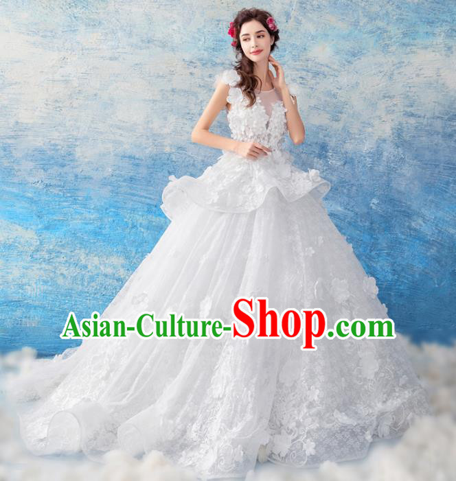 Handmade Princess Trailing Wedding Dress Top Grade Fancy Wedding Gown for Women