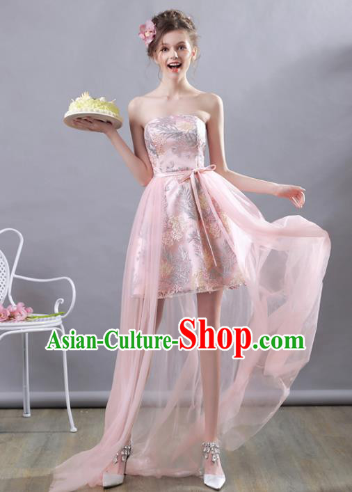 Top Grade Pink Short Evening Dress Compere Costume Handmade Catwalks Angel Full Dress for Women