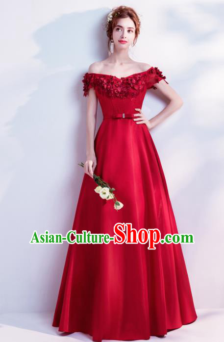 Top Grade Red Evening Dress Compere Costume Handmade Catwalks Angel Full Dress for Women