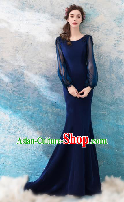 Top Grade Mermaid Evening Dress Compere Costume Handmade Catwalks Angel Full Dress for Women