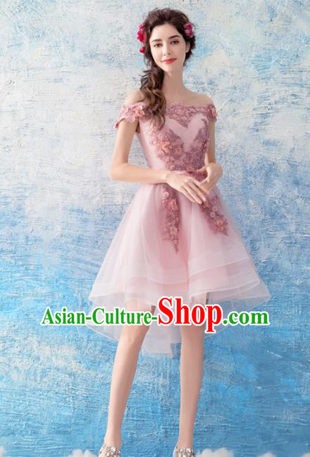 Top Grade Compere Pink Short Formal Dress Handmade Catwalks Angel Full Dress for Women