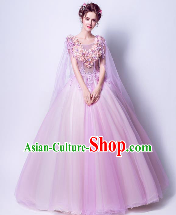 Handmade Bride Purple Wedding Dress Princess Costume Flowers Fairy Fancy Wedding Gown for Women