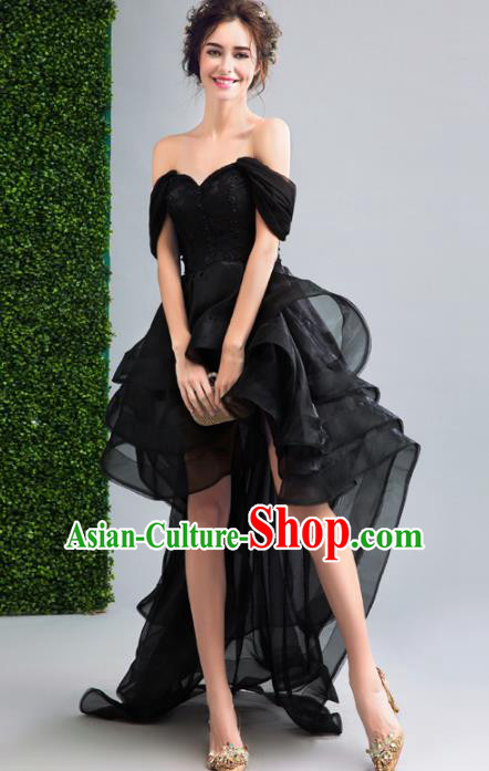 Top Grade Black Veil Trailing Formal Dress Compere Costume Catwalks Evening Dress for Women