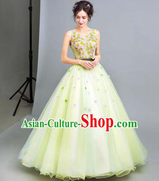 Handmade Bride Green Wedding Dress Princess Costume Flowers Fairy Fancy Wedding Gown for Women