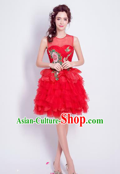 Top Grade Red Bubble Formal Dress Compere Costume Catwalks Evening Dress for Women