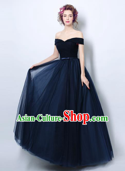 Top Grade Flat Shouders Formal Dress Compere Costume Catwalks Evening Dress for Women