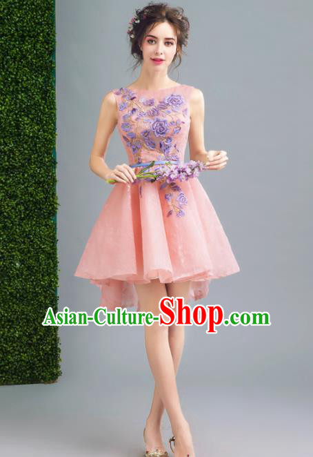 Handmade Pink Veil Short Evening Dress Compere Costume Catwalks Angel Full Dress for Women