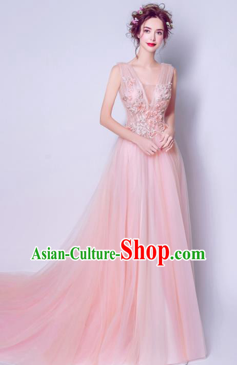 Handmade Pink Veil Formal Dress Compere Costume Catwalks Angel Evening Dress for Women