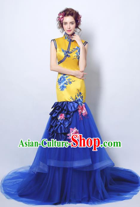 Chinese Traditional Cheongsam Wedding Bride Compere Tang Suit Full Dress for Women