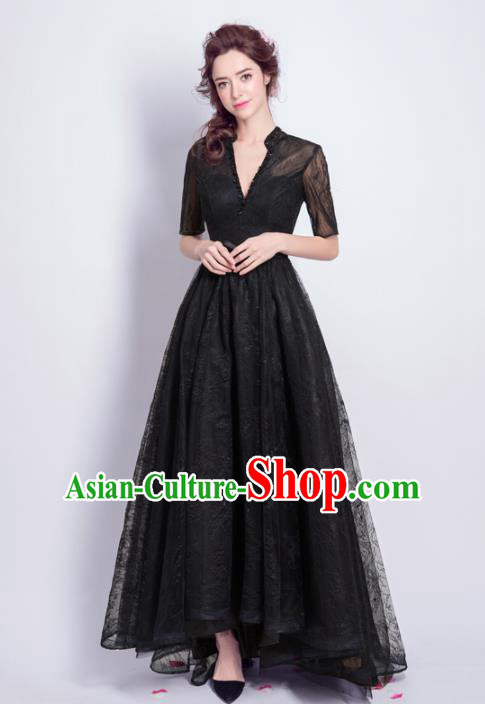 Top Grade Handmade Black Formal Dress Compere Costume Catwalks Angel Evening Dress for Women