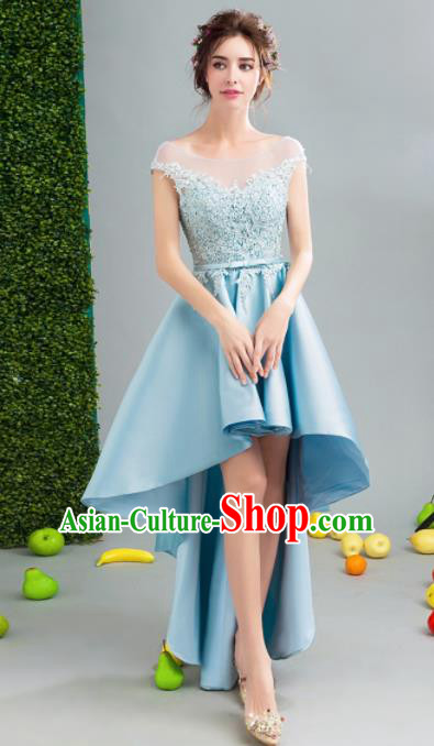 Top Grade Handmade Blue Short Formal Dress Compere Costume Catwalks Angel Evening Dress for Women