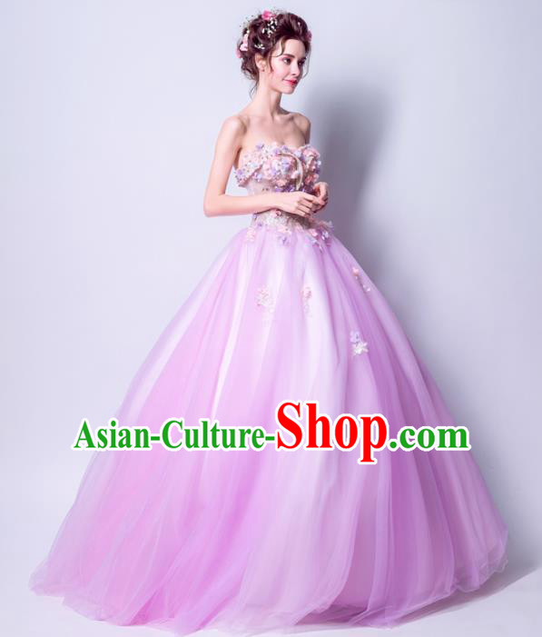 Handmade Bride Off Shoulder Lilac Wedding Dress Princess Costume Fancy Wedding Gown for Women