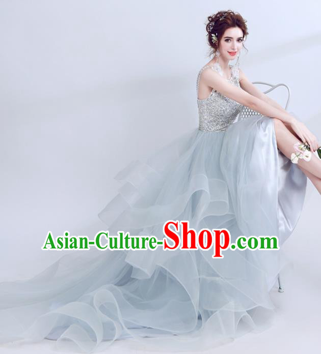 Handmade Embroidered Beads Evening Dress Compere Costume Catwalks Angel Full Dress for Women