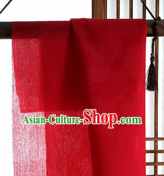Asian Korean Traditional Red Tough Silk Fabric Hanbok Silk Material
