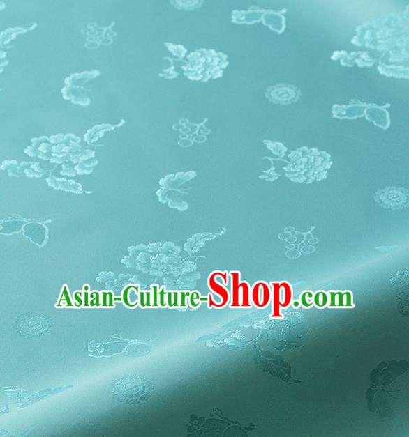 Asian Korean Traditional Blue Brocade Fabric Classical Butterfly Peony Pattern Silk Fabric Hanbok Silk Material